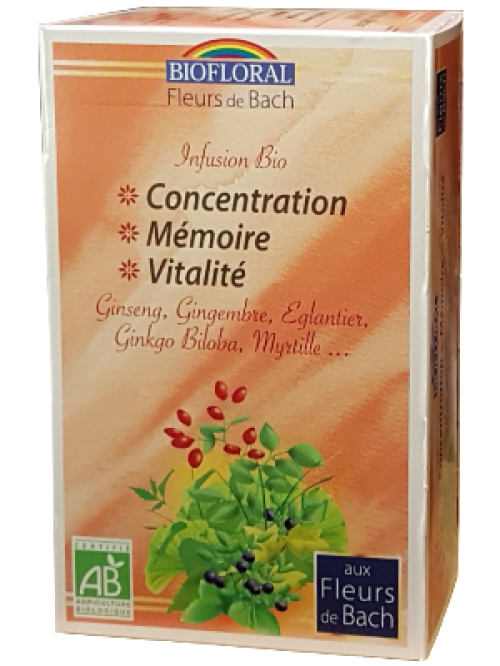 Infusion Bio aux Fleurs de Bach - Concentration, Mémoire, Vitalité